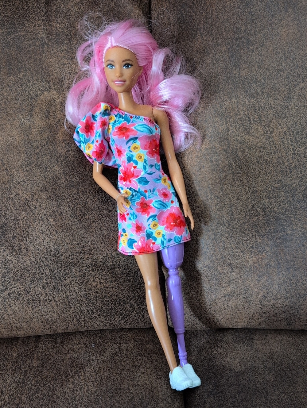 Barbie Pink Hair Floral Blue Dress Doll